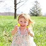 Face, Smile, Plant, Sky, People In Nature, Natural Environment, Dress, Happy, Grass, Tree, Grassland, Fruit, Natural Landscape, Toddler, Rural Area, Landscape, Meadow, Child, Prairie, Person, Joy