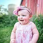 Skin, Smile, Plant, Baby & Toddler Clothing, Happy, Standing, Sky, Pink, Flash Photography, Grass, Toddler, Baby, Magenta, Child, Fun, Pattern, Fashion Accessory, Sitting, People In Nature, Headband, Person, Joy