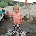 Water, Nature, Natural Environment, Smile, People In Nature, Happy, Boat, Fun, Morning, Adaptation, Leisure, Toddler, Sky, Sand, Recreation, Watercraft, Baby & Toddler Clothing, Puddle, T-shirt, Soil, Person, Joy