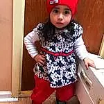 Red, Textile, Headgear, Leg, Girl, Joint, Toddler, Cap, Child, Pattern