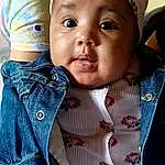 Skin, Lip, Outerwear, Eyes, Facial Expression, White, Fashion, Textile, Neck, Sleeve, Gesture, Baby & Toddler Clothing, Cool, Plaid, Hat, Doll, Toddler, T-shirt, Baby, Person, Headwear