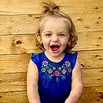 Face, Cheek, Skin, Smile, Photograph, Facial Expression, Blue, People In Nature, Standing, Happy, Dress, Pink, Baby & Toddler Clothing, Toddler, Fun, Leisure, Child, Summer, Wood, Blond, Person