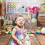 Smile, Photograph, Green, Textile, Happy, Wood, Yellow, Pink, Leisure, Child, Toy, People, Fun, Toddler, Grass, Event, Sitting, Baby, Person