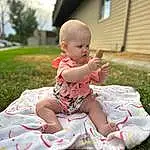 Skin, Baby & Toddler Clothing, Dress, Sky, Cloud, Happy, Baby, Grass, Pink, Plant, Toddler, Window, Leisure, Summer, Fun, Recreation, Lawn, Sitting, People In Nature, Person