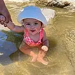 Face, Smile, Water, Beach, Happy, Toddler, People On Beach, Cap, Summer, People In Nature, Recreation, Baby & Toddler Clothing, Fun, Leisure, Sand, Child, Baby, Personal Protective Equipment, Vacation, Wave, Person, Headwear