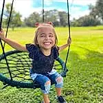 Smile, Plant, Sky, People In Nature, Nature, Leaf, Happy, Swing, Tree, Grass, Flash Photography, Toddler, Leisure, Recreation, Playground, Beauty, Grassland, Fun, City, Person, Joy