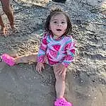 Hand, Water, Leg, People In Nature, Happy, Pink, Leisure, Thigh, Fun, Summer, Recreation, Beach, Toddler, Human Leg, Shorts, Foot, Child, Sand, Grass, Barefoot, Person
