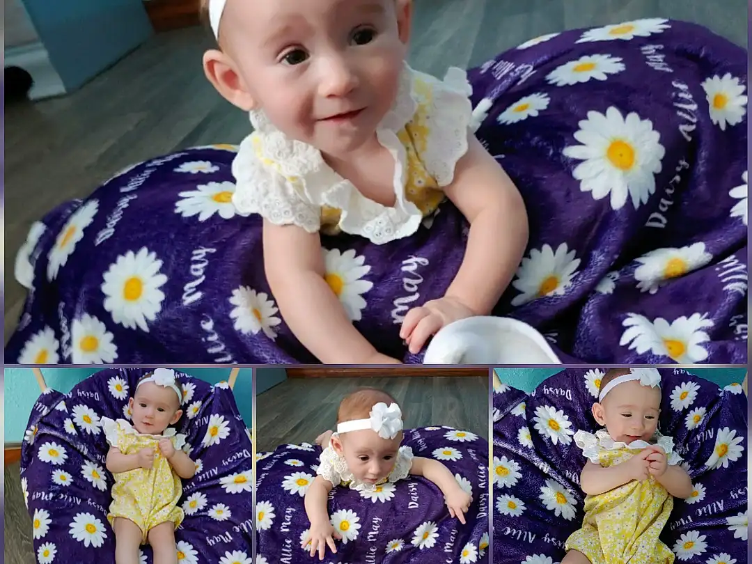 Photograph, Shirt, Facial Expression, Purple, Blue, Smile, Baby & Toddler Clothing, Sleeve, Textile, Happy, Pink, Violet, Yellow, Toddler, T-shirt, Child, Pattern, Event, Person, Headwear