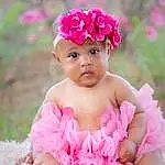 Face, Dress, White, Petal, Baby & Toddler Clothing, Purple, Textile, Happy, Baby, Pink, Headgear, Headpiece, Magenta, Hat, Toddler, Headband, Hair Accessory, Jewellery, Baby Products, Event, Person, Headwear