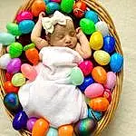 Hand, Food, Ingredient, Toddler, Cuisine, Sweetness, Dessert, Event, Easter, Child, Icing, Baked Goods, Fashion Accessory, Basket, Happy, Holiday, Play, Sugar Cake, Baby Products, Confectionery, Person