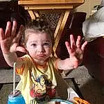 Hand, Tableware, Hairstyle, Food, Arm, Photograph, Drinkware, Chair, Finger, Gesture, Food Craving, Sharing, Baby, Toddler, Happy, People, Thumb, Fun, Person