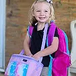 Smile, Hairstyle, Shoe, Photograph, Facial Expression, White, Purple, Green, Happy, Pink, Luggage And Bags, Bag, Travel, Fun, Magenta, Leisure, Electric Blue, Event, Backpack, Person, Joy