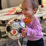 Head, Smile, Football, Ball, Soccer, Toddler, Happy, Child, Fun, Soccer Ball, Baby, Leisure, Event, Play, Sports Equipment, Art, Baby & Toddler Clothing, Toy, T-shirt, Person, Joy