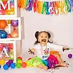 Smile, Yellow, Happy, Party Supply, Balloon, Fun, Toddler, Leisure, Child, Magenta, Play, Room, Event, Party, Toy, Baby & Toddler Clothing, Sweetness, Fashion Accessory, Illustration, Baby Playing With Toys, Person