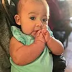 Forehead, Nose, Cheek, Skin, Joint, Lip, Chin, Hairstyle, Eyes, Mouth, Neck, Ear, Sleeve, Iris, Happy, Gesture, Baby & Toddler Clothing, Finger, Eyelash, Baby, Person, Surprise