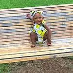 Smile, People In Nature, Baby & Toddler Clothing, Wood, Plant, Outdoor Bench, Happy, Grass, Toddler, Outdoor Furniture, Leisure, T-shirt, Bench, Baby, Plank, Hardwood, Wood Stain, Sitting, Soil, Child, Person, Joy