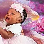 Purple, Baby & Toddler Clothing, Happy, Pink, Headgear, Toddler, Magenta, Baby, Fun, Smile, Flash Photography, Child, Headpiece, Petal, Event, Fashion Accessory, Art, Embellishment, Headband, Hair Accessory, Person, Headwear