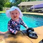Photograph, Water, Tire, Tree, Happy, Sky, Wheel, Automotive Tire, Hat, Toddler, Leisure, Recreation, Travel, Baby, Fun, Child, Electric Blue, Grass, Play, Person, Joy, Headwear