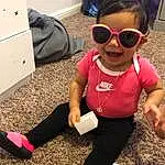 Footwear, Glasses, Vision Care, Goggles, Sunglasses, White, Eyewear, Sleeve, Happy, Pink, Thigh, Knee, Toddler, Fun, Beauty, T-shirt, Selfie, Personal Protective Equipment, Person