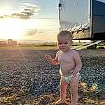 Sky, Cloud, People In Nature, Flash Photography, Standing, Happy, Sunlight, People On Beach, Body Of Water, Leisure, Barechested, Grass, Toddler, Fun, Barefoot, Human Leg, Baby, Landscape, Child, Sand, Person, Joy