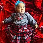 Face, Smile, Outerwear, Tartan, Facial Expression, White, Dress, Fashion, Baby & Toddler Clothing, Sleeve, Textile, Plaid, Red, Toddler, Child, People, Fun, Pattern, Costume Hat, Baby, Person