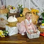 Flower, Plant, Dress, Textile, Happy, Basket, Wedding Ceremony Supply, Flower Arranging, Petal, Toddler, Toy, Event, Bouquet, Artificial Flower, Cut Flowers, Child, Floral Design, Room, Wicker, Porcelain, Person
