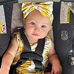 Face, Eyes, White, Seat Belt, Yellow, Baby & Toddler Clothing, Toddler, Baby, Happy, Smile, Baby Carriage, Child, Thigh, Baby In Car Seat, Fun, Steering Wheel, Car Seat, Baby Products, Auto Part, Person, Headwear
