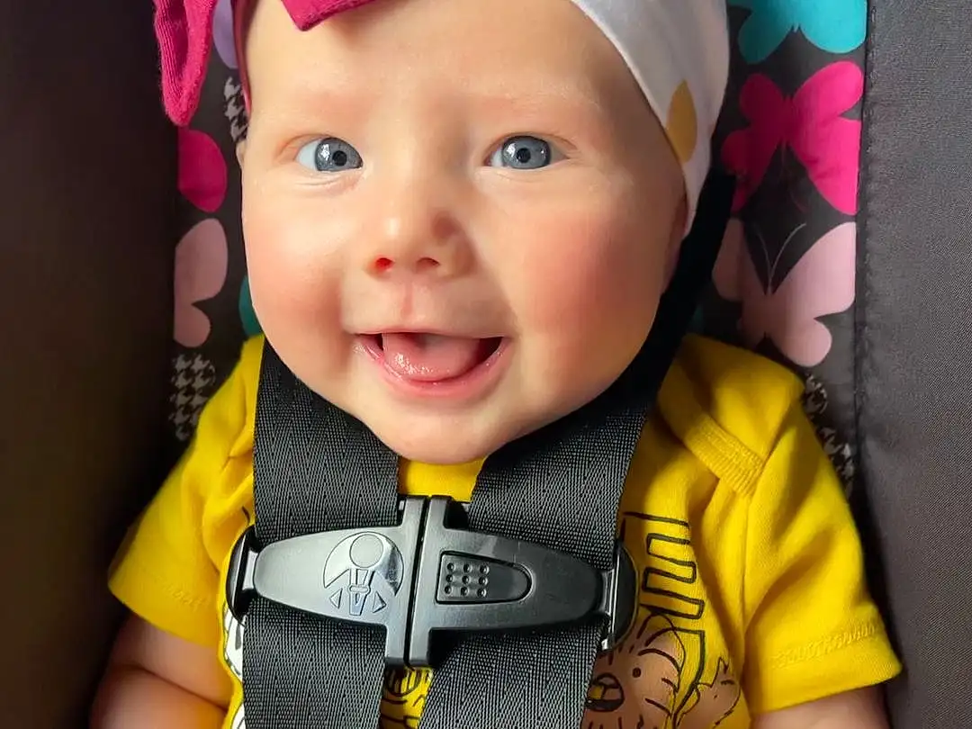 Smile, Cheek, Skin, Outerwear, Cap, Baby & Toddler Clothing, Sleeve, Baby, Pink, Happy, Toddler, Cool, Headgear, Personal Protective Equipment, Child, Costume Hat, Fun, Magenta, Baby Laughing, Baseball Cap, Person, Headwear