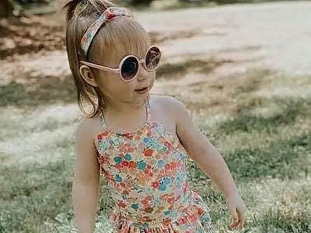 Hand, Arm, Plant, Vision Care, People In Nature, Sunglasses, Waist, Grass, Fawn, Day Dress, Eyewear, Happy, Street Fashion, Summer, Toddler, Toy, Doll, Pattern, Long Hair, Blond, Person