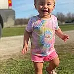 Head, Sky, Smile, People In Nature, Sleeve, Baby & Toddler Clothing, Standing, Grass, Happy, Pink, Finger, Toddler, Fun, Summer, Shorts, Leisure, Child, People, Grassland, Recreation, Person, Joy