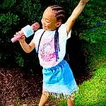 Water, Plant, Microphone, People In Nature, Happy, Gesture, Grass, Waist, Plastic Bottle, Trunk, Leisure, T-shirt, Sandal, Recreation, Toddler, Foot, Water Bottle, Human Leg, Barefoot, Grassland, Person, Joy