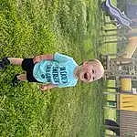 Plant, People In Nature, Grass, Tree, Leisure, Happy, Fun, Groundcover, Toddler, Lawn, Recreation, Smile, Grassland, Hat, Child, Shrub, T-shirt, Baby, Yard, Garden, Person