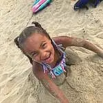 Hair, Head, Smile, Water, Happy, Beach, Sand, People On Beach, Adaptation, Summer, Leisure, Toddler, Recreation, Fun, Travel, T-shirt, Soil, Landscape, People In Nature, Child, Person, Joy