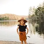 Water, Sky, Water Resources, People In Nature, Light, Nature, Hat, Sun Hat, Flash Photography, Body Of Water, Lake, Sunlight, Standing, Happy, Tree, Waist, Wood, Grass, Bank, Morning, Person, Joy, Headwear