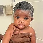 Nose, Cheek, Lip, Eyelash, Happy, Gesture, Baby, Finger, Flash Photography, Chest, Baby Bathing, Toddler, No Expression, Trunk, Abdomen, Barechested, Bathing, Thumb, Plumbing Fixture, Elbow, Person