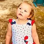 Face, Photograph, Blue, White, Green, Baby & Toddler Clothing, People In Nature, One-piece Garment, Sleeve, Happy, Standing, Yellow, Toddler, Grass, Day Dress, Waist, Child, T-shirt, Red, Flash Photography, Person