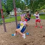 Plant, Tree, Swing, Grass, Playground, Leisure, Outdoor Play Equipment, Toddler, Recreation, City, Fun, Shorts, Soil, Play, Child, People In Nature, Vacation, Sky, Public Event, Happy, Person