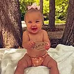 Face, Skin, Smile, Head, Eyes, Stomach, People In Nature, Tree, Happy, Baby, Grass, Pink, Baby & Toddler Clothing, Finger, Toddler, Shorts, Summer, Trunk, Fun, Chest, Person