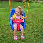 Smile, Tree, Plant, Swing, Playground, Toddler, Happy, Grass, Baby, Leisure, Shorts, Recreation, Electric Blue, City, Outdoor Play Equipment, Fun, People In Nature, Grassland, Child, Event, Person, Joy