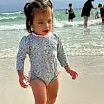 Clothing, Water, One-piece Swimsuit, Beach, Sleeve, Sky, Baby & Toddler Clothing, Happy, Fun, People On Beach, Toddler, Waist, Summer, Thigh, People, Child, Beauty, Recreation, Pattern, Monokini, Person, Under Exposed