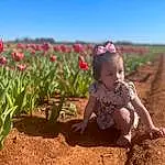 Flower, Sky, Plant, People In Nature, Grass, Happy, Hat, Summer, Toddler, Agriculture, Landscape, Field, Soil, Annual Plant, Grassland, Prairie, Spring, Petal, Flowering Plant, Baby & Toddler Clothing, Person