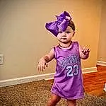 Purple, Sleeve, Happy, Pink, Baby & Toddler Clothing, Violet, Toddler, Magenta, Electric Blue, T-shirt, Event, Fun, Child, Costume, Entertainment, Recreation, Sandal, Play, Headband, Person, Headwear