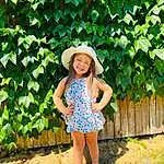 Face, Smile, Plant, People In Nature, Nature, Leaf, Hat, Sleeve, Grass, Happy, Sun Hat, Summer, Leisure, Waist, Day Dress, Beauty, Pattern, Electric Blue, Fun, Magenta, Person, Joy, Headwear